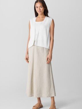Eileen Fisher A Line Bias Cut Skirt Womens XXS Beige Khaki Tan 100%Organic Linen